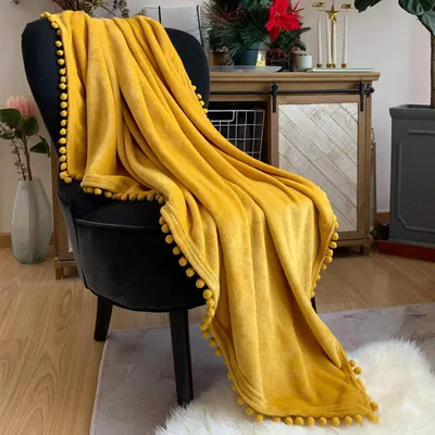 Produktbild von Wohndecke Weich Strickdecke,Quaste Boho Decke,für Bett Sofa Stuhl,Gelb