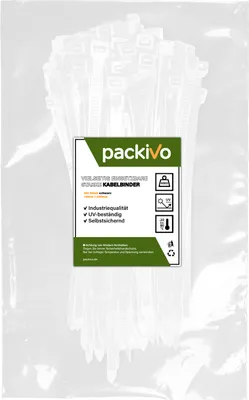 Produktbild von PACKIVO Profi Kabelbinder 7,6 x 200mm Weiss weiß schwarz extra starke lange Kabelbinder Industriequalität Zugfestigkeit 40Kg für Kabelmanagement, DIY