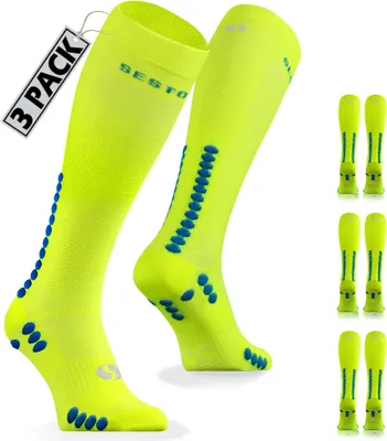 Produktbild von Sesto Senso Kniehohe Sportsocken – elastisch und atmungsaktiv, ideal für Laufen, Radfahren und Wandern, Uni Herren Damen, Gelb, Größe 35-38, 3 Paar