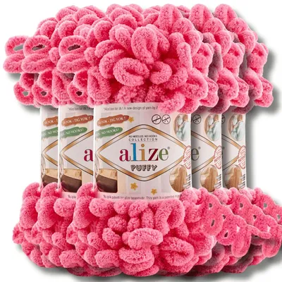 Produktbild von Alize 5x 100g Puffy Wolle, Uni, Häkeln, Stricken (Hot Pink - 377)