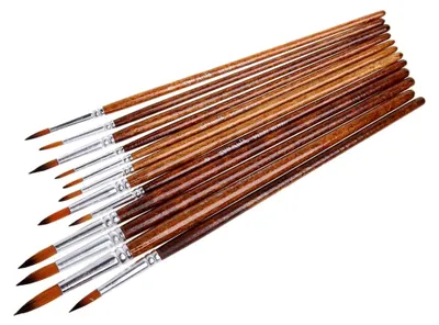 Produktbild von 12-teiliges Pinselset aus Nylon für Acryl und Aquarell mit runder Spitze und Holzgriff