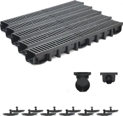 Produktbild von 5m Entwässerungsrinne Belastungsklasse B125, 98mm Gußrost komplett SET