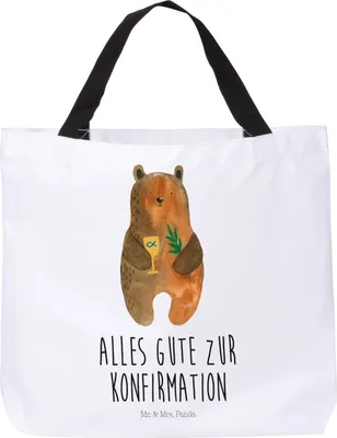 Produktbild von Mr. & Mrs. Panda Tote Bag Bär Konfirmation - Weiß - Geschenk, Schultasche, Gottesdienst, Einkaufstasche, studententasche, Strandtasche, Tasche, Reisetasche, Evangelisch