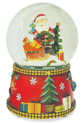Produktbild von Spieluhr Schneekugel "Weihnachtsmann mit Geschenkeschlitten" Ø 15 cm | 71564