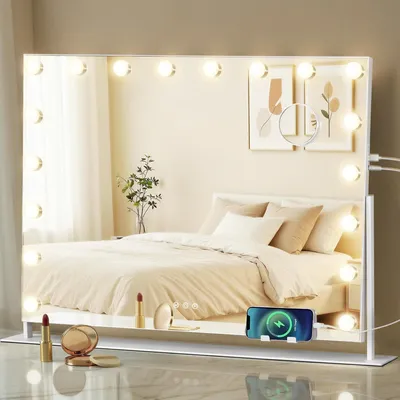 Imagen del producto de SONGMICS Espejo de tocador estilo Hollywood, con iluminación, 80 x 13 x 64,5 cm – Dimensiones: 80 cm de largo x 60 cm de ancho