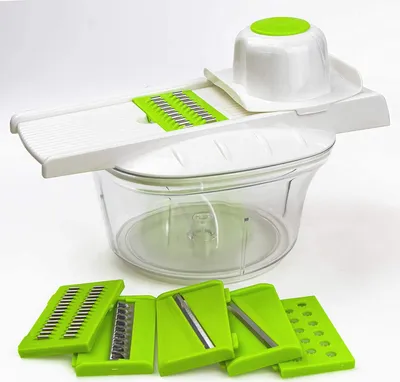 Produktbild von Kvota Gemüseschneider mit Schüssel 2L 9-teiliges Set Manueller Kartoffel KarottenReibe Zwiebelschneider Gemüsehobel