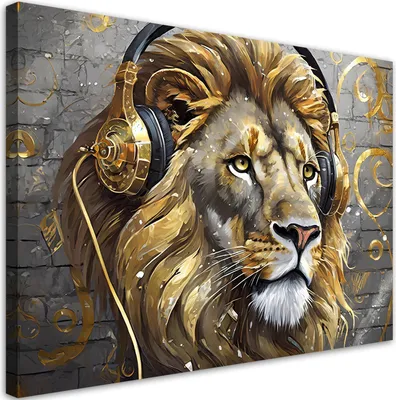 Produktbild von Leinwandbild Muzyka Lew Zwierzęta 60x40 Feeby Gold bild für die wand bereit zum aufhängen
