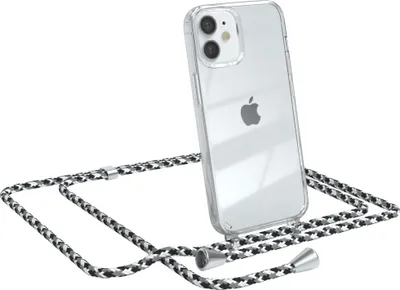 Produktbild von EAZY CASE Handykette kompatibel mit Apple iPhone 12 Mini, Handyhülle mit Umhängeband, Handykordel, Schutzhülle Clear, Band in Schwarz