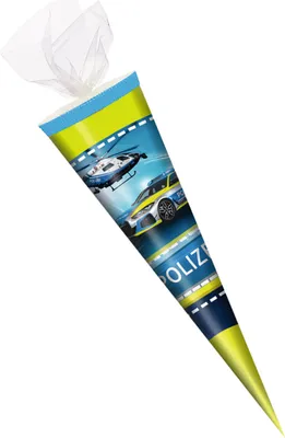 Produktbild von Schultüte / Zuckertüte / 35cm / rund / Tüllverschluss / "Polizei"