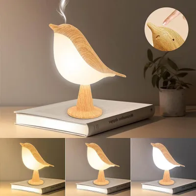 Immagine prodotto di Lampada da comodino a LED con diffusore in acrilico a forma di uccellino per oli essenziali, dimmerabile tramite tocco, ricaricabile tramite USB, 1 pezzo