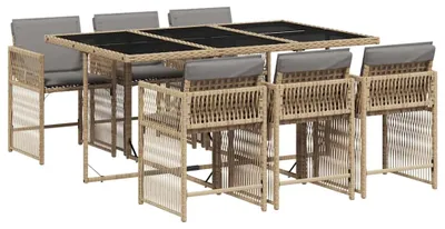 Produktbild von vidaXL 7-tlg. Garten-Essgruppe mit Kissen Beigemischung Poly Rattan