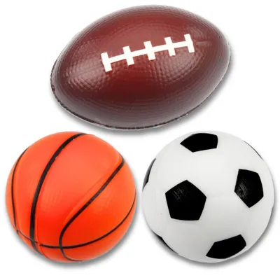 Produktbild von Set mit 3 Schaumstoffbällen (Fußball, Basketball, Rugby), 10 cm