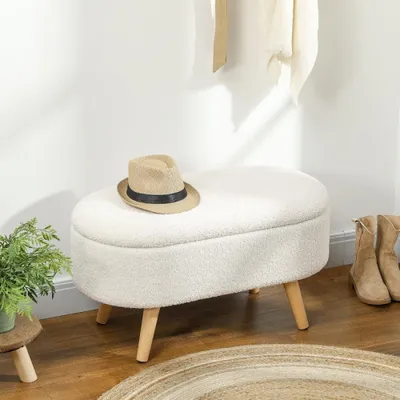Imagen del producto de Poef - Reposabrazos con almacenamiento - Puf - Banco para los pies - Taburete - Blanco - Con espacio de almacenamiento - Asiento de tela suave
