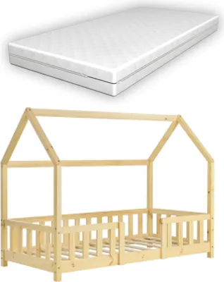 Obrázok produktu pre Detská posteľ "Sisimiut" v domácom vzhľade s matracom a ochranou proti vypadnutiu borovicové drevo 80 x 160 cm farby dreva