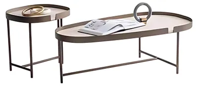 Produktbild von Eleganter Couchtisch mit runder Form und stabilem Metallgestell.