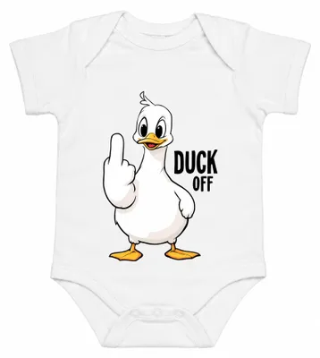 Produktbild von DUCK OFF Lustige Ente Mittelfinger Frech Sarkastisch Statement Gans Baby Body, Weiß, 0/3