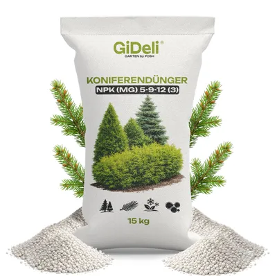 Produktbild von Koniferendünger 15kg NPK 5-9-12 Thuja Hecke Zypresse Nadelbäume Magnesium GiDeli