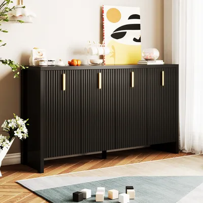 Produktbild von STILVORA Sideboard mit verstellbaren Trennwänden,Flurschrank für Schlafzimmer&alle Wohnräume,Beistellschrank mit goldenen Griffen,Schwarz