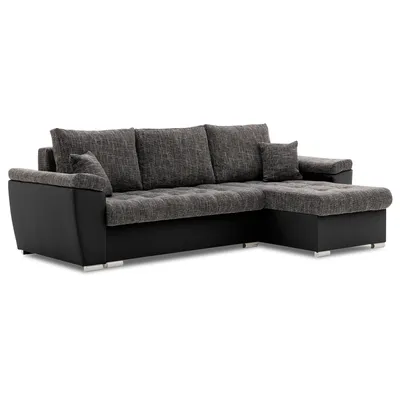 Produktbild von Ecksofa VEGAS 250/160 RECHTS mit schlaffunktion und Bettkasten - L-förmig - Eckcouch in modernem Design - STOFF Lawa 17 + Soft 11 Dunkelgrau&Schwarz
