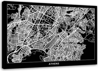 Produktbild von Leinwandbild athen - stadtplan 90x60 cm Feeby grau wandbild bereit zum aufhängen