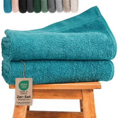 Produktbild von Duschtuch 2er Set Türkis Petrol 2 Duschtücher 70x140 cm)