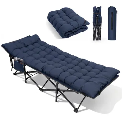 Produktbild von Sekey Tragbares Feldbett mit Matratze, Feldbett Klappbett Tragfähigkeit 200KG Campingbett für Indoor, Outdoor, Camping und Reisen, Blau