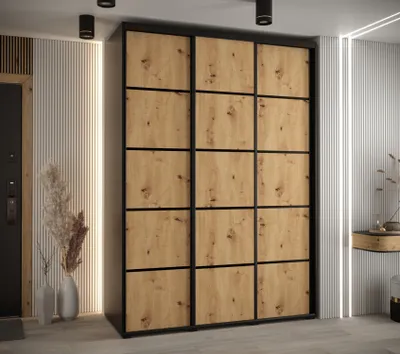 Produktbild von Kleiderschrank YVONA 4 - 170/60 cm, schwarz / Eiche handwerklich / schwarz