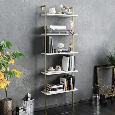 Produktbild von Skye Decor, Paula- Paula ELR, Weiß,Gold, Bücherregale, 174x60x22 cm, 100% Melaminbeschichtete Partikelplatte
