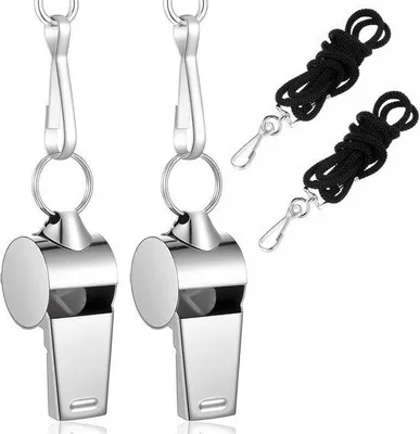 Produktbild von Famanu Set von 2 Schiedsrichterpfeifen mit Schnur - Edelstahl