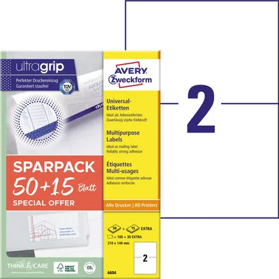 Produktbild von Etikett 6604 210x148mm 100+30 Stück Packung mit 6 Stück
