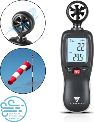 Produktbild von STAHLWERK Anemometer Kompakter Luftgeschwindigkeitsmesser 30 m/s, Windmessgerät