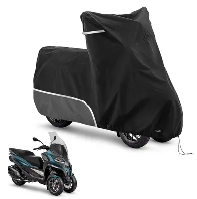 Productafbeelding van Motorfietsbeschermhoes voor buiten, grijs, gemaakt van 420D Oxford-stof, waterdicht, geschikt voor wintergebruik, voor Piaggio MP3 (zonder bagagebox)