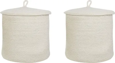 Produktbild von BELIANI Aufbewahrungskorb 2er Set Cremeweiß Baumwolle Einfarbig Rund mit Deckel Boho-Design Textilkorb Badezimmerkorb Wäschekorb Baumwollkorb