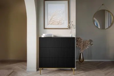 Zdjęcie produktu dla KOMODA NICOLE 100 cm CZARNY MAT NOWOCZESNA LAMELE DO SALONU SYPIALNI