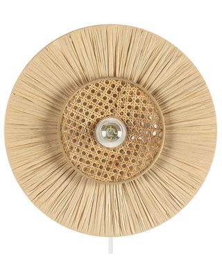 BELIANI Wandleuchte Natürlich Papier und Rattan Rund Wiener-Geflecht Glühbirnen-Optik Kabel mit Schalter Modern Boho Japandi Skandi Beleuchtung Leuchte