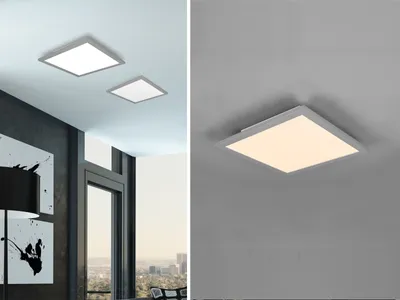 Image de Plafonnier LED carré ALPHA argenté 13 W, blanc chaud, 1 600 lm, métal, dimensions : 5 x 29,5 x 29,5 cm, IP20, RL