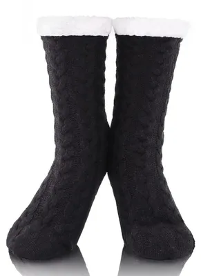 Produktbild von Damen Stoppersocken mit Anti-Rutsch-Noppen, Winter Warm, Kuschelsocken, Haussocken, Größe 35-42, Schwarz