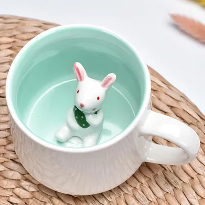 Image de Tasse en céramique en forme de lapin 3D, avec cuillère et sous-tasse, capacité de 350 ml