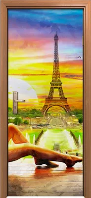 Produktbild von Türposter 80x200 cm Türaufkleber Türtapete Türfolie Klebefolie Sonnenuntergang und Eiffelturm Paris