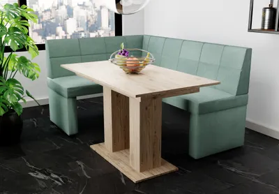 Productafbeelding van Eckbankset 196x142 cm BLAKE XL R, bekleding: stof Soro, kleur: turkies / Eettafel DANTE, afwerking: Sonoma