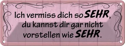 Produktbild von vianmo Blechschild 10x27 cm Ich vermiss dich so sehr wie Dekoration Spruch Zitat