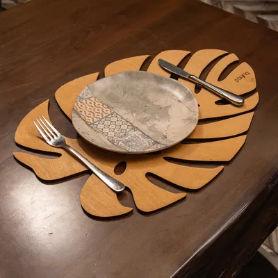 Produktbild von Hermia Concept, Monstera - Honey, Holz-Tischmatten-Set (6-teilig), 100 % HOLZ, Honig, 36 x 36 cm