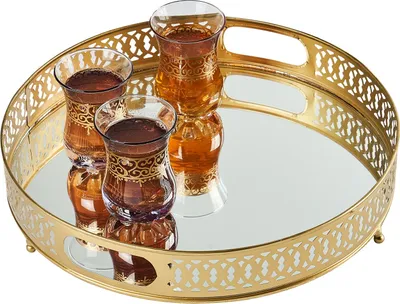 Produktbild von Spiegeltablett Serviertablett Deko Tablett Rund Nikita Gold