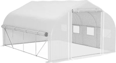 Image de Serre tunnel - Serre de jardin - 4×3×2 m - Porte en filet - 8 fenêtres - Imperméable - Blanc