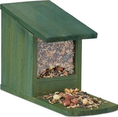 Image de Mangeoire pour écureuils Relaxdays, mangeoire à poser, en bois, dimensions 17,5 x 12 x 25 cm, vert foncé