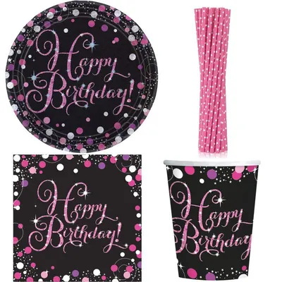 Produktbild von Geburtstag Partyset pink schwarz Frau Zahl 18 21 30 40 50 60 70 80 Partyartikel Dekoration
