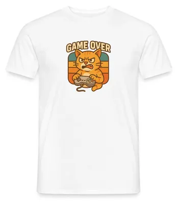 Produktbild von Spreadshirt Game Over | Zockende Katze Männer T-Shirt, L, Weiß