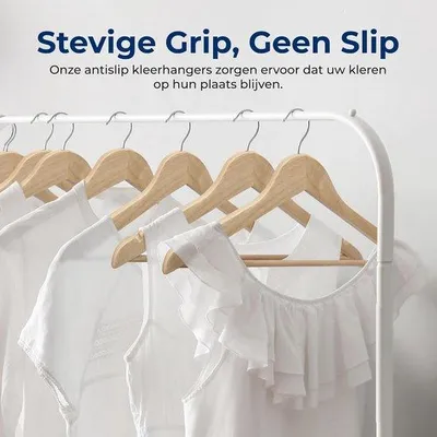 Produktbild von Famanu Holzkleiderbügel Set 50 Stück mit Rockkerben und Hosensteg – Natur