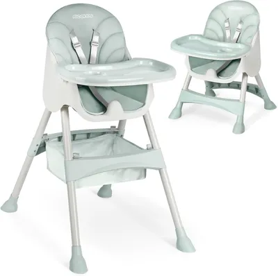 Imagen del producto de Silla alta 3 en 1, con altura ajustable, plegable, con cinturón de seguridad, bandeja extraíble, para bebés a partir de 6 meses