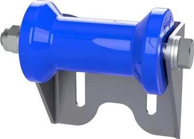 Image de Rouleau de quille en polyuréthane avec support U aide à la mise à l'eau des remorques de bateaux forme de la bobine galvanisé SUPROD, 125 mm, bleu